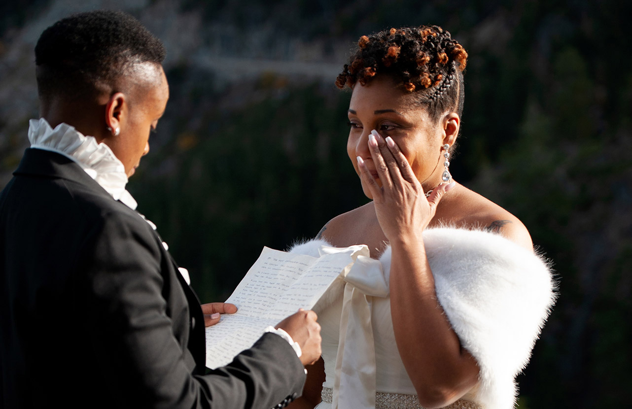 Bride moved to tears during the ceremony